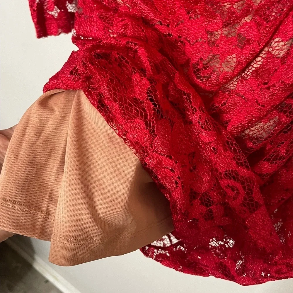 Bisou Bisou Red Asymmetrical Lace Dress - Picture 7 of 10